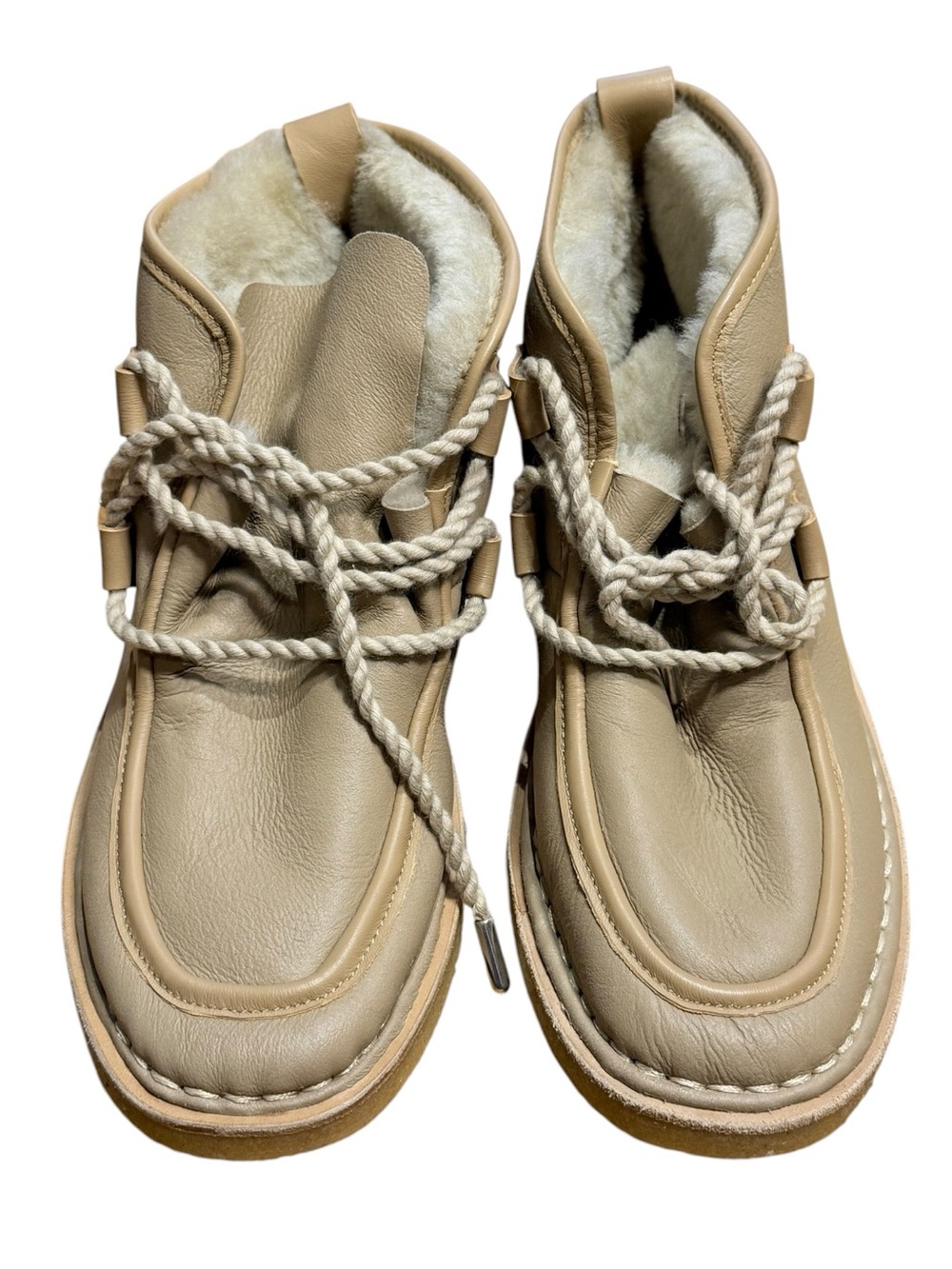 Either/Or The Shearling Lace Up Ankle Boots Vanilla Leather US 11 - Picture 4 of 9